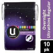 U By Kotex Ultra Thin Overnight Regular 10pk