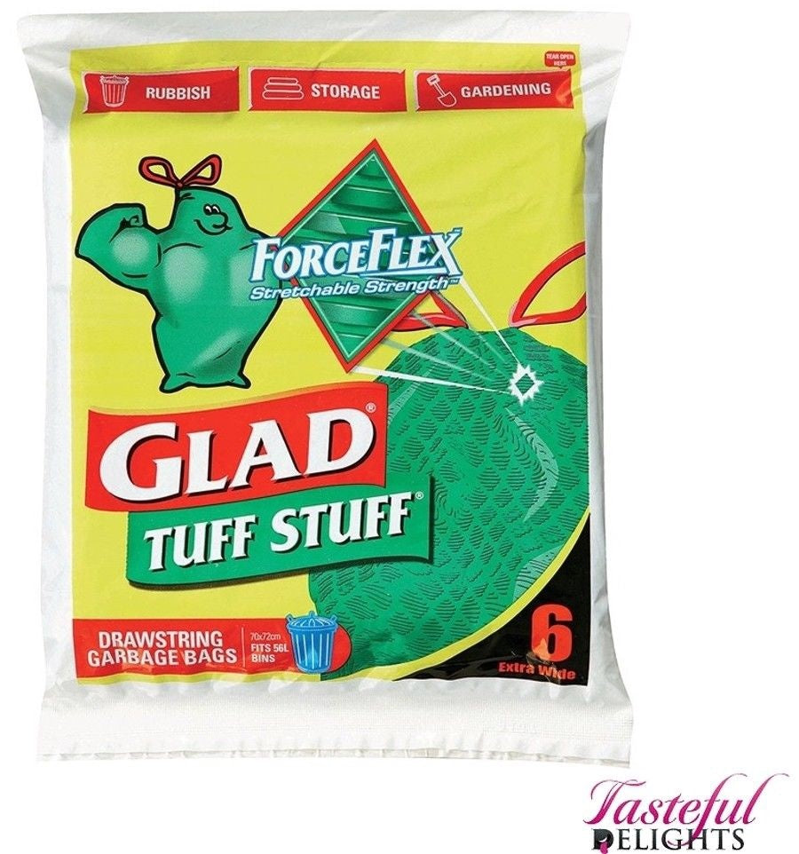 Glad Garbage Bags Tuff Stuff Drawstring 56L 6pk