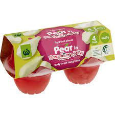 Woolworths Pear In Raspberry Flavoured Jelly 120g x4pk