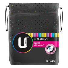 U by Kotex Pads Ultrathin Super with Wings 12pk