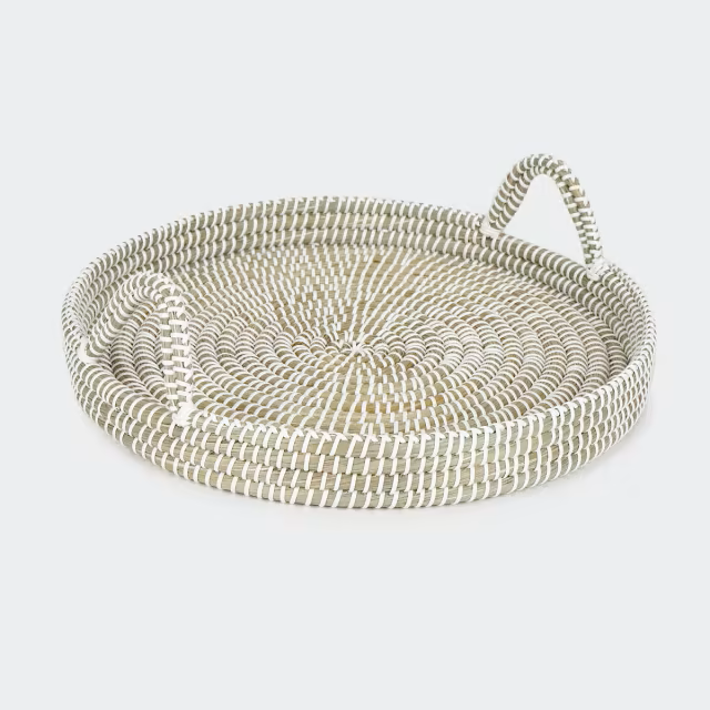 Coil Picnic Tray With Handles Round White Medium