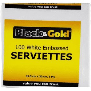 Black & Gold Serviettes White 1 ply 100pk