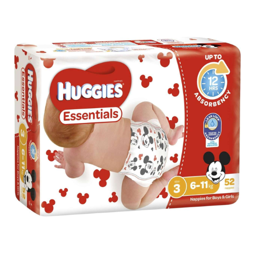 Huggies Essentials Nappies Crawler Size 3 6-11kg 52pk