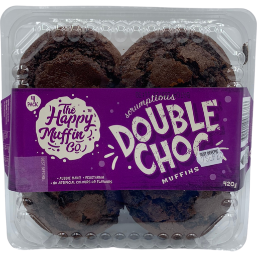 The Happy Muffin Co Double Choc Muffins 420g 4pk