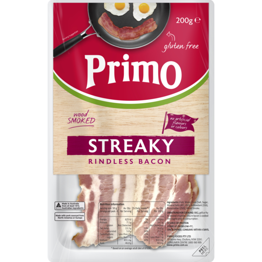 Primo Bacon Streaky Rindless  200g