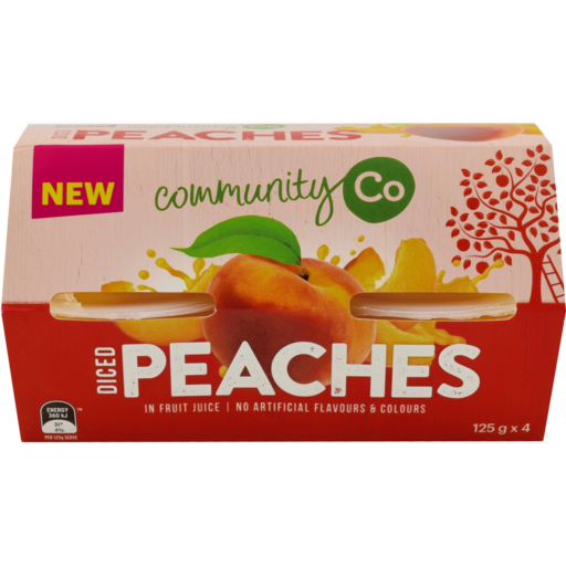 Community Co Diced Peach In Juice 4x125g