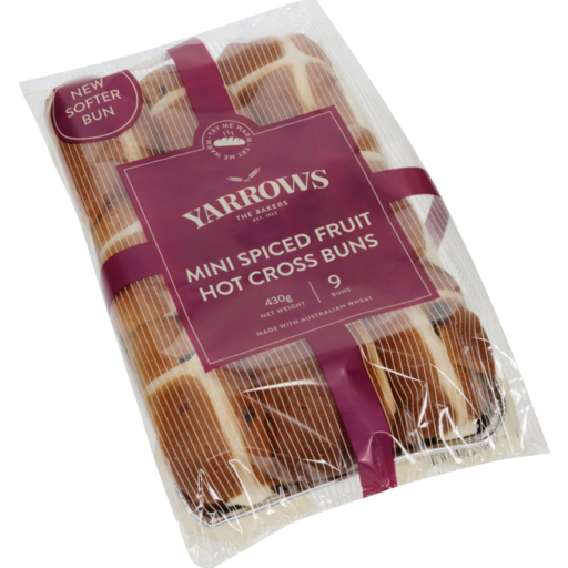 Yarrows Fruit Hot Cross Bun Mini 430g 9pk